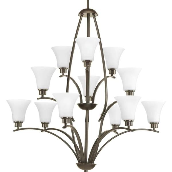 12 Light Antique Bronze Etched Glass Shade Chandelier Light Fixture