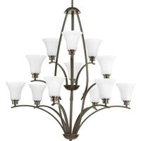 Progress Lighting 12 Light Antique Bronze Etched Glass Shade Chandelier Light Fixture