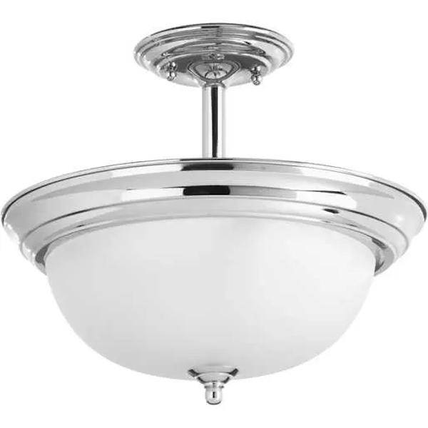 2 Light 120 volt Polished Chrome Alabaster Glass Bowl Ceiling Light Fixture