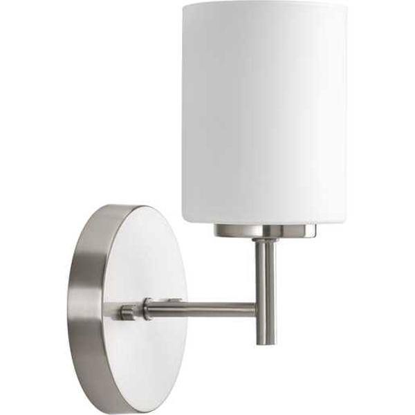 1 Light 120 volt Brushed Nickel Vanity Etched White Glass Light Fixture