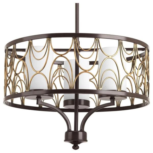 3 Light Antique Bronze Etched White Glass Shade Chandelier Light Fixture