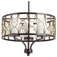 Progress Lighting 3 Light Antique Bronze Etched White Glass Shade Chandelier Light Fixture