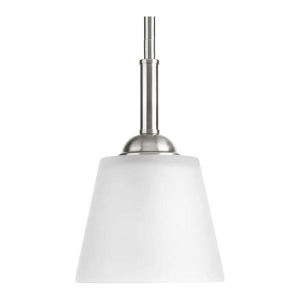 1 Light Brushed Nickel Etched Glass Shade Mini Pendant Light Fixture