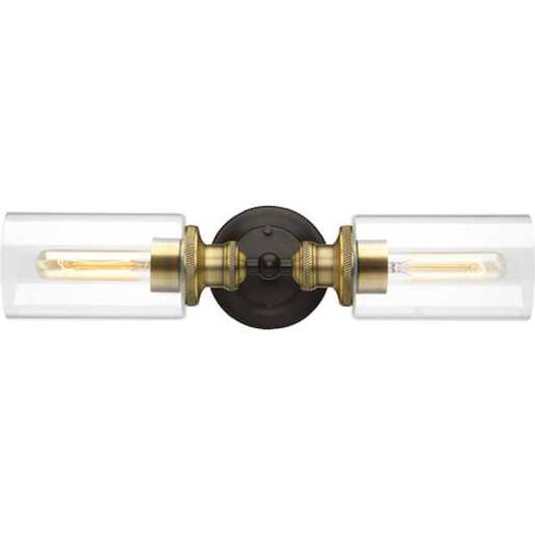 2 Light 120 volt Antique Bronze/Vintage Brass Vanity Clear Glass Light Fixture