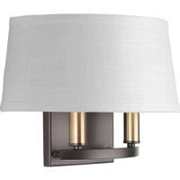 Progress Lighting 2 Light 120 volt Antique Bronze Vanity Linen Fabric Shade Light Fixture