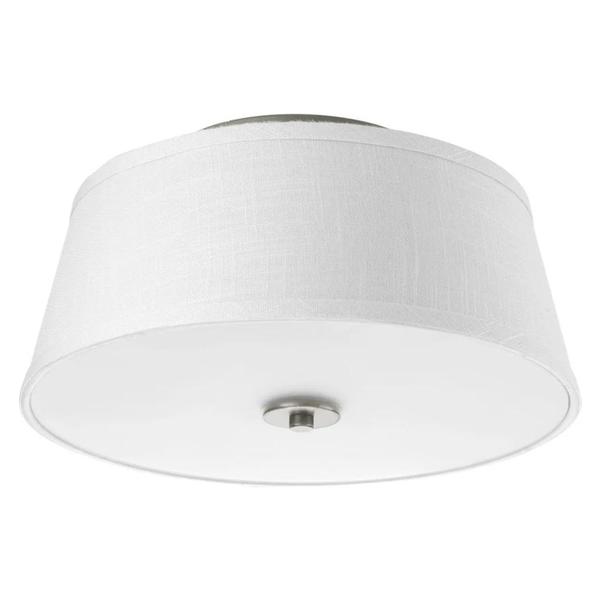 2 Light 120 volt Brushed Nickel Fabric Linen Shade Etched Glass Diffuser Ceiling Light Fixture