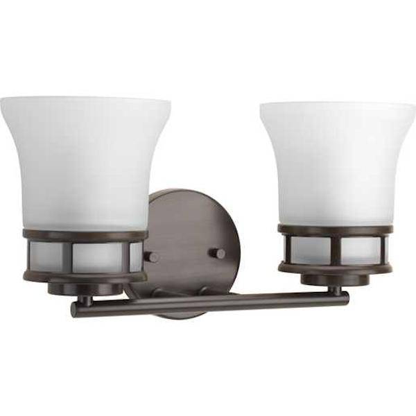 2 Light 120 volt Antique Bronze Vanity Etched Glass Light Fixture