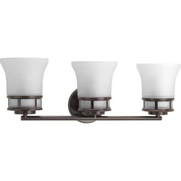 3 Light 120 volt Antique Bronze Vanity Etched Glass Light Fixture