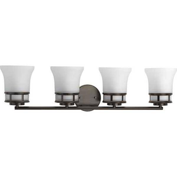 4 Light 120 volt Antique Bronze Vanity Etched Glass Light Fixture