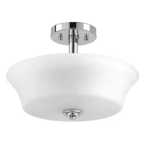 2 Light 120 volt Polished Chrome Etched Glass Bowl Semi-Flush Ceiling Light Fixture