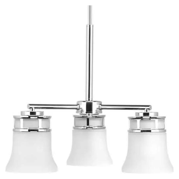 3 Light Polished Chrome Etched Glass Shade Chandelier Light Fixture