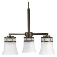 Progress Lighting 3 Light Antique Bronze Etched Glass Shade Chandelier Light Fixture
