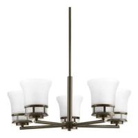 Progress Lighting 5 Light Antique Bronze Etched Glass Shade Chandelier Light Fixture