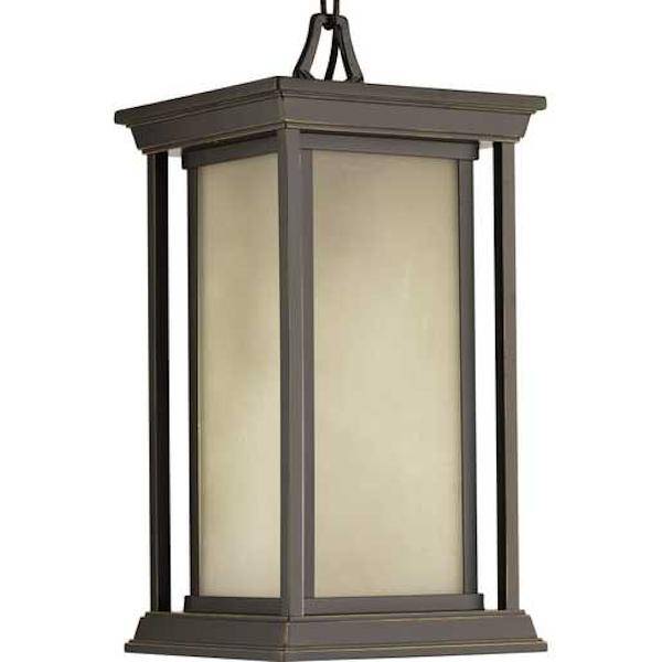1 Light Antique Bronze with Etched Umber Linen Glass Endicott Hanging Light Fixture