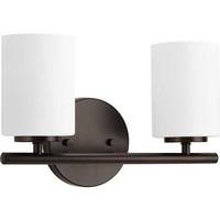 View 2 Light 120 volt Antique Bronze Vanity Etched White Glass Light Fixture