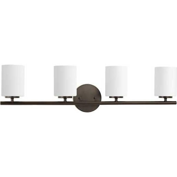4 Light 120 volt Antique Bronze Vanity Etched White Glass Light Fixture