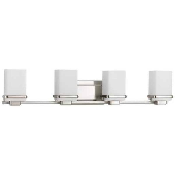 4 Light 120 volt Brushed Nickel Vanity Etched/Painted  Glass Light Fixture