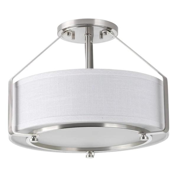 3 Light 120 volt Brushed Nickel Fabric Shade Ceiling Light Fixture
