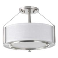 Progress Lighting 3 Light 120 volt Brushed Nickel Fabric Shade Ceiling Light Fixture