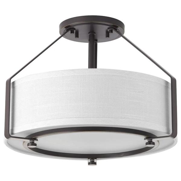3 Light 120 volt Antique Bronze Fabric Shade Ceiling Light Fixture