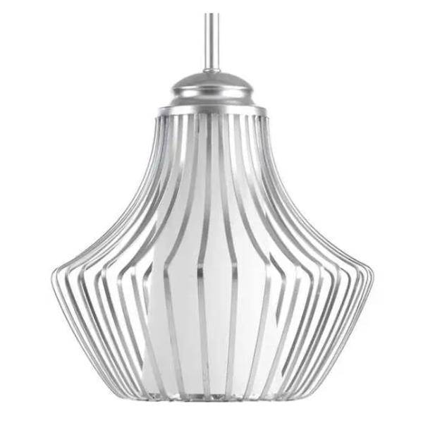 1 Light Silver Etched White Glass Diffuser White Silk Shade Pendant Light Fixture