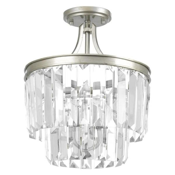 3 Light Silver Ridge Prismatic Glass Drops Convertible Mount Ceiling Light Fixture