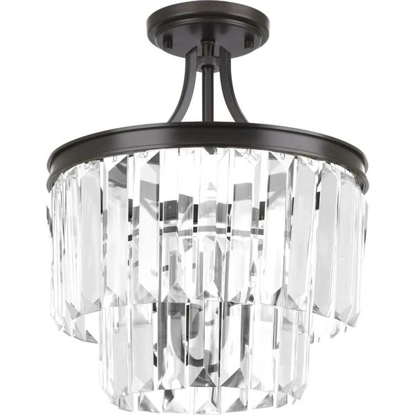 3 Light Antique Bronze Prismatic Glass Drops Convertible Mount Ceiling Light Fixture
