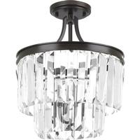 Progress Lighting 3 Light Antique Bronze Prismatic Glass Drops Convertible Mount Ceiling Light Fixture