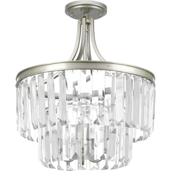 3 Light Silver Ridge Prismatic Glass Drops Convertible Mount Ceiling Light Fixture