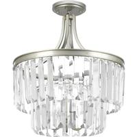 Progress Lighting 3 Light Silver Ridge Prismatic Glass Drops Convertible Mount Ceiling Light Fixture