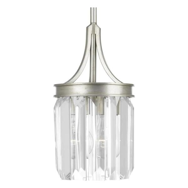 1 Light Silver Ridge Prismatic Clear Glass Shade Mini Pendant Light Fixture