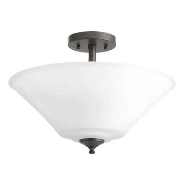 3 Light 120 volt Antique Bronze Etched Glass Bowl Semi-Flush Ceiling Light Fixture