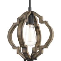 Progress Lighting 1 Light Gilded Iron Distressed Pine Frame Mini Farmhouse Style Pendant Light Fixture