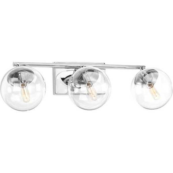 3 Light 120 volt Polished Chrome Vanity Clear Glass Light Fixture