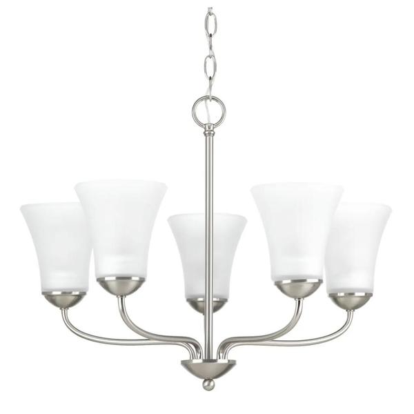 5 Light Brushed Nickel Etched Glass Shade Chandelier Light Fixture