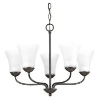 Progress Lighting 5 Light Antique Bronze Etched Glass Shade Chandelier Light Fixture