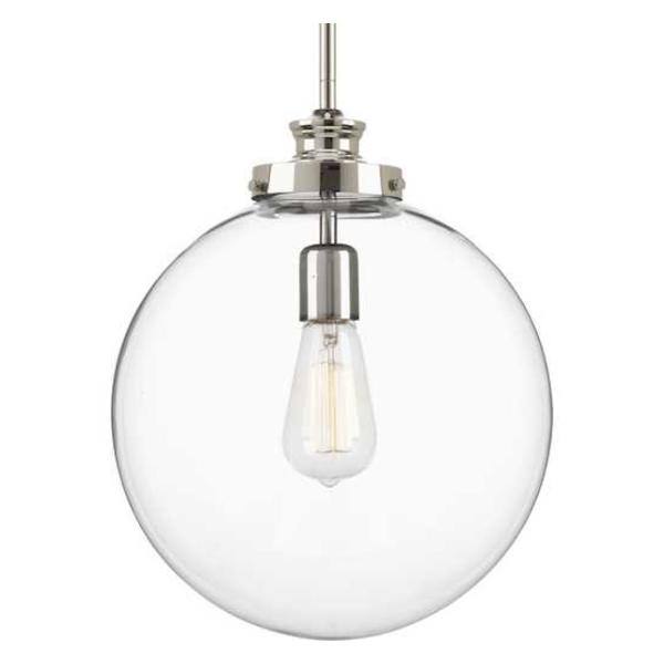 1 Light Polished Nickel Clear Glass Shade Dimmable Pendant Light Fixture