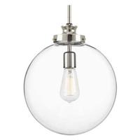 Progress Lighting 1 Light Polished Nickel Clear Glass Shade Dimmable Pendant Light Fixture