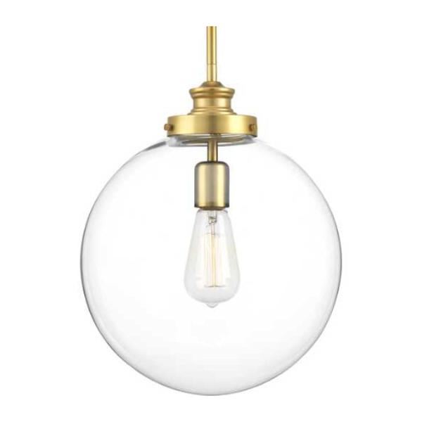 1 Light Natural Brass Clear Glass Shade Dimmable Pendant Light Fixture