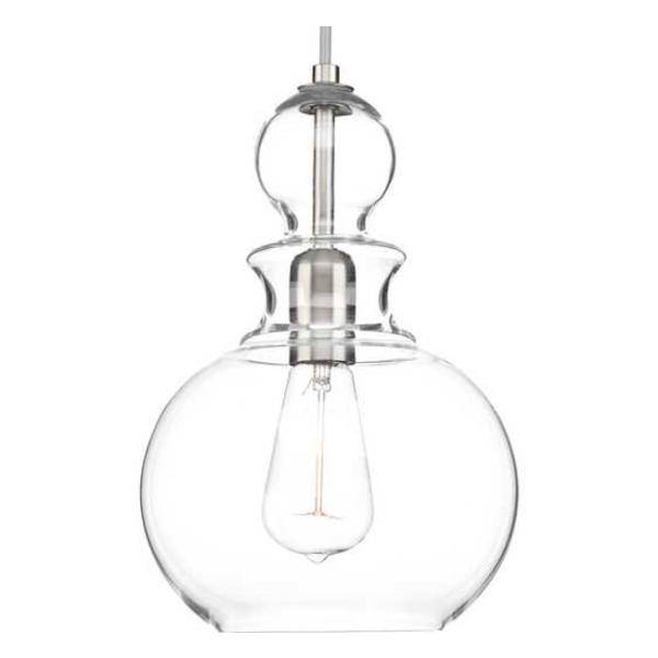 1 Light Brushed Nickel Clear Glass Shade Dimmable Pendant Light Fixture