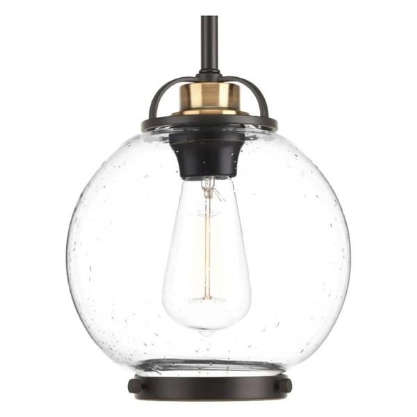 1 Light Antique Bronze Clear Seeded Glass Shade Pendant Light Fixture