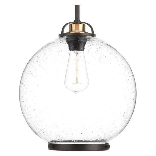 1 Light Antique Bronze Clear Seeded Glass Shade Pendant Light Fixture