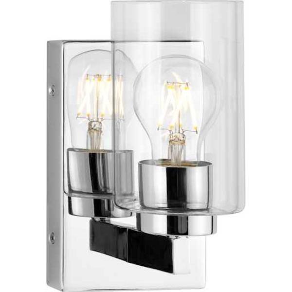 1 Light 120 volt Polished Nickel Vanity Clear Glass Light Fixture