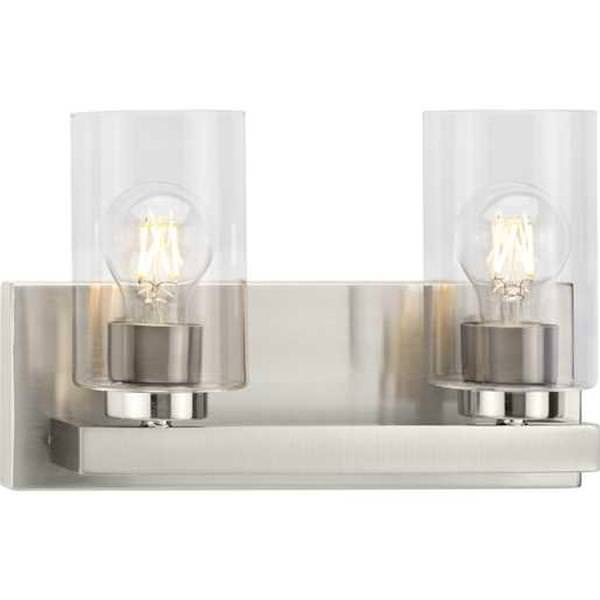 2 Light 120 volt Brushed Nickel Vanity Clear Glass Light Fixture