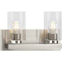 View 2 Light 120 volt Brushed Nickel Vanity Clear Glass Light Fixture