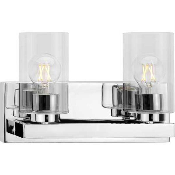 2 Light 120 volt Polished Nickel Vanity Clear Glass Light Fixture