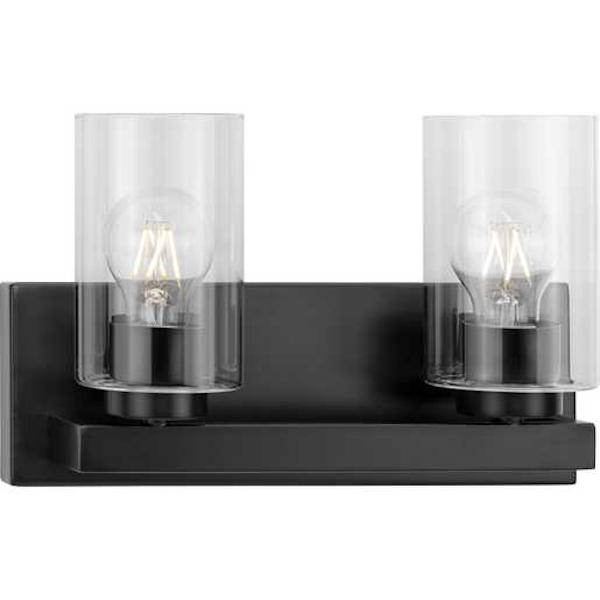 2 Light 120 volt Matte Black Vanity Clear Glass Light Fixture