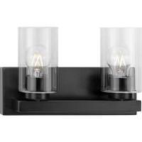 View 2 Light 120 volt Matte Black Vanity Clear Glass Light Fixture