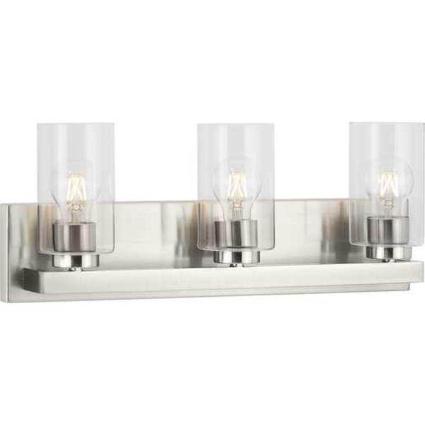 3 Light 120 volt Brushed Nickel Vanity Clear Glass Light Fixture