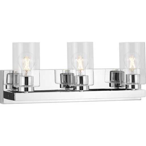 3 Light 120 volt Polished Chrome Vanity Clear Glass Light Fixture